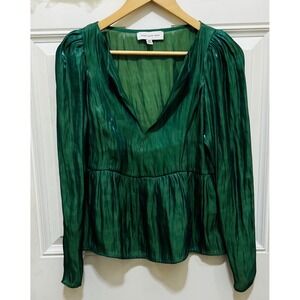 Something Navy Green‎ Peplum Blouse XXS Long Sleeve V Neck Party Top